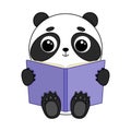 Cartoon panda reading book. Vector illustration
