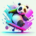 Cartoon panda rides a skateboard. Colorful vector illustration. AI generated