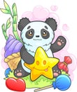 Cartoon panda sitting on the grass, funny illustration Royalty Free Stock Photo