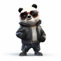 Cartoon Panda In Stylish Biker Jacket And Sunglasses