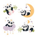 Cartoon Panda vector set Cute baby bear Royalty Free Stock Photo