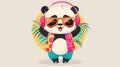 A cartoon panda wearing sunglasses and headphones is standing on a beach Royalty Free Stock Photo