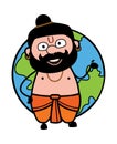 Cartoon Pandit with planet earth