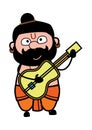 Cartoon Pandit Playing Guitar