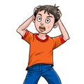 Cartoon panic boy and forgotten action Royalty Free Stock Photo