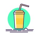 Cartoon paper cup with plastic straw vector illustration. Cold drink. Cocktail. Flat style. Icon Royalty Free Stock Photo