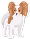 Cartoon papillon dog sticker isolated on white background. Cute vector little pet. Domestic animal Royalty Free Stock Photo