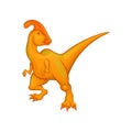 Cartoon parasaurolophus character. Fantastic creature with long tail, crest on head, short fore and long hind limbs