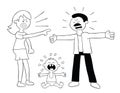 Cartoon parents fighting and baby crying, vector illustration