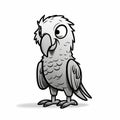 Comical Parrot Cartoon Drawing - Minimalistic Gray Character Design