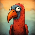 Cartoon Parrot In Post-apocalyptic Surrealism: A Funny And Absurd Doodle