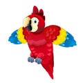 Cartoon tropical parrot on white background flying - illustration Royalty Free Stock Photo