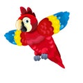 Cartoon tropical parrot on white background flying - illustration Royalty Free Stock Photo