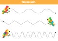Cartoon parrots tracing. Handwriting practice with birds