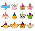 Cartoon party animal head icon set Royalty Free Stock Photo