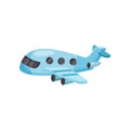 Cartoon passenger airplane. Small blue plane with jet engines. Flat vector for mobile game or advertising poster of Royalty Free Stock Photo