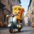 Cartoon pasta has a fusilli torso and spaghetti arms.