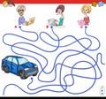 Cartoon paths maze game with people and car