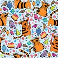 Cartoon pattern with cats and birds Royalty Free Stock Photo