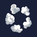 Cartoon pattern of smoke cloud. Bomb blast. Comic vector fog puff. Steam cloud, watery vapour or dust explosion element Royalty Free Stock Photo
