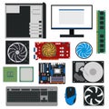 Cartoon PC Components for Computer Store Set. Vector