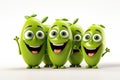 Cartoon pea pod with happy faces on a white background. Royalty Free Stock Photo