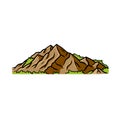 Cartoon peak in engraving style. High mountain