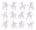 Cartoon pegasus. Magical winged horses, fairy graceful horse with wings, flying mythology animals flat vector illustration set. Royalty Free Stock Photo