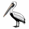 Cartoon Pelican: Dark White And Light Black Style On White Background Royalty Free Stock Photo