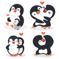 Cartoon penguin Couple hug with heart Royalty Free Stock Photo