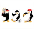 Three Friendly Penguins are Out for Ball Sports