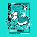 cartoon penguin drinking fresh fruit, vector illustration Royalty Free Stock Photo