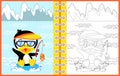 Cartoon of penguin fishing time, coloring page or book Royalty Free Stock Photo