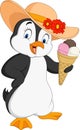 Cartoon penguin holding ice cream