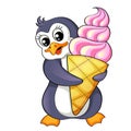 Cartoon penguin with ice cream