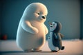 Cartoon penguin and polar bear friends, happy cartoon characters