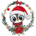 Cartoon Penguin in Santa hat on a white background Royalty Free Stock Photo