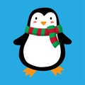 Cartoon penguin in a scarf. Penguin in a red-green scarf. Children's print. Vector illustration