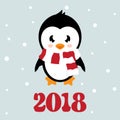 Cartoon penguin with scarf and text
