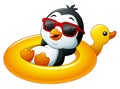 Cartoon penguin in summer straw hat Royalty Free Stock Photo