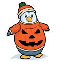 Cartoon penguin wearing a pumpkin sweater