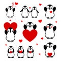 Cartoon penguins set. Enamored isolated flat characters. Saint Valentines Day decor for card. Stickers for lovers.