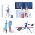 Cartoon people in airport vector illustration flat