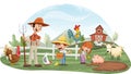 Cartoon people and animals on the farm Royalty Free Stock Photo