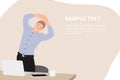 Cartoon people character design banner template businessman exercising during break by the working desk in the office
