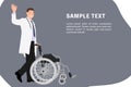 Cartoon people character design banner template handsome young male doctor waving and pushing a empty wheelchair