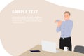 Cartoon people character design banner template happy businessman exercising during break by the desk in the office