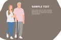 Cartoon people character design banner template young daughter holding elderly father`s arm walking together happily