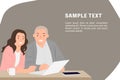 Cartoon people character design banner template young daughter teaching father how to use laptop