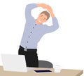 Cartoon people character design businessman exercising during break by the working desk in the office
